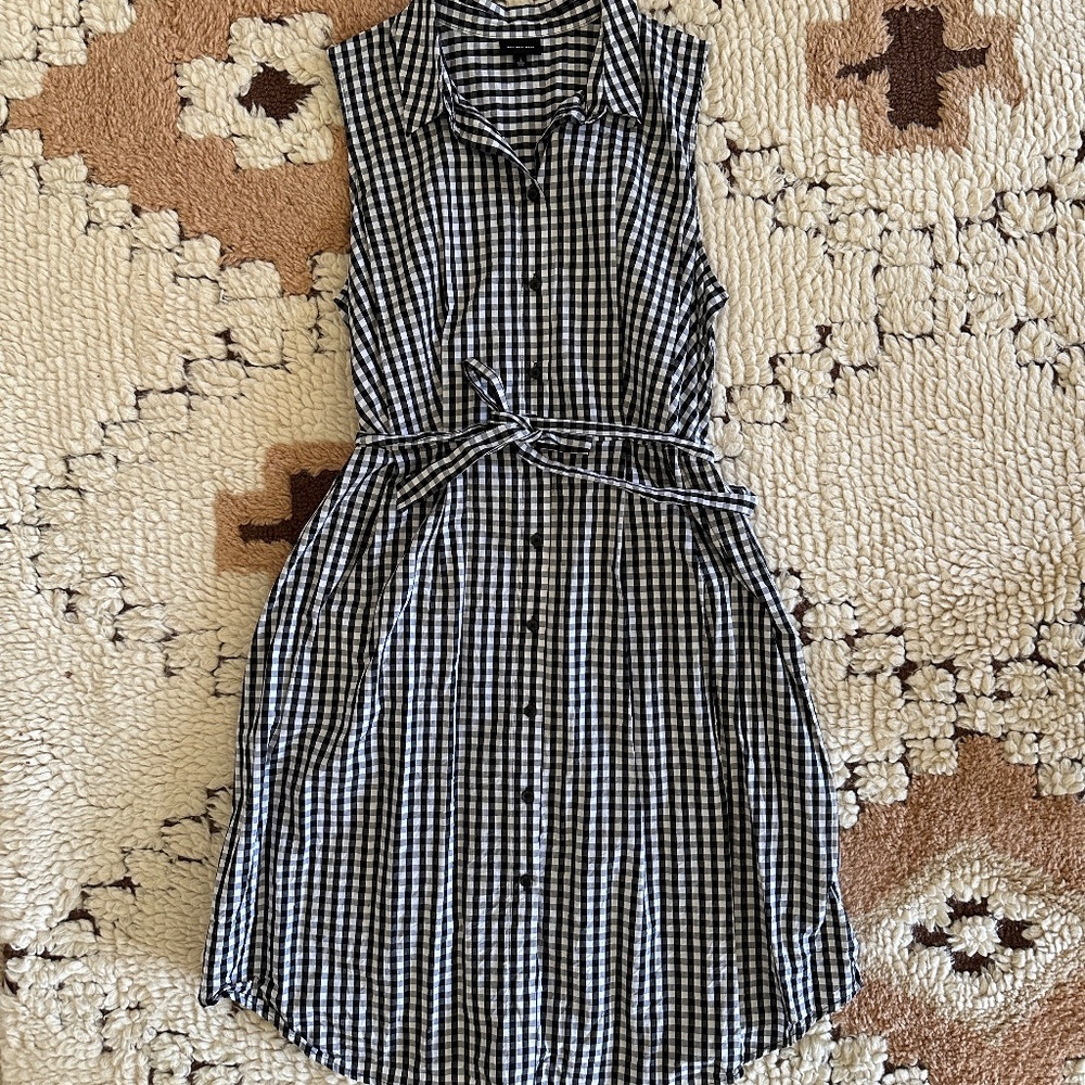 WHO WHAT WEAR Target Gingham Shirt Dress, Black & White, Size Large